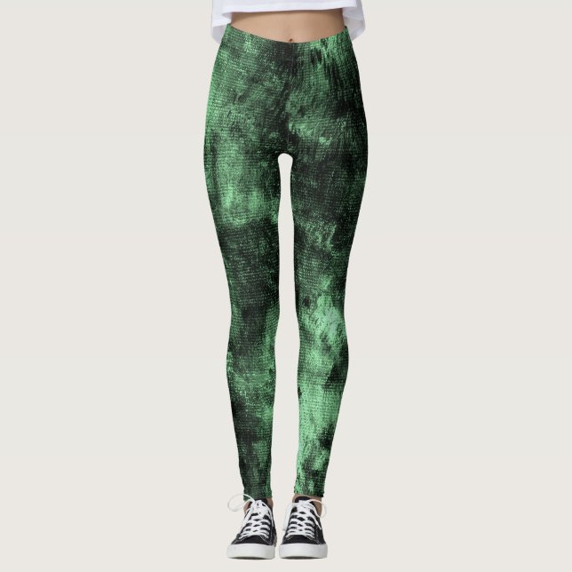 Green Grunge Textured Spandex Leggings (Vorderseite)