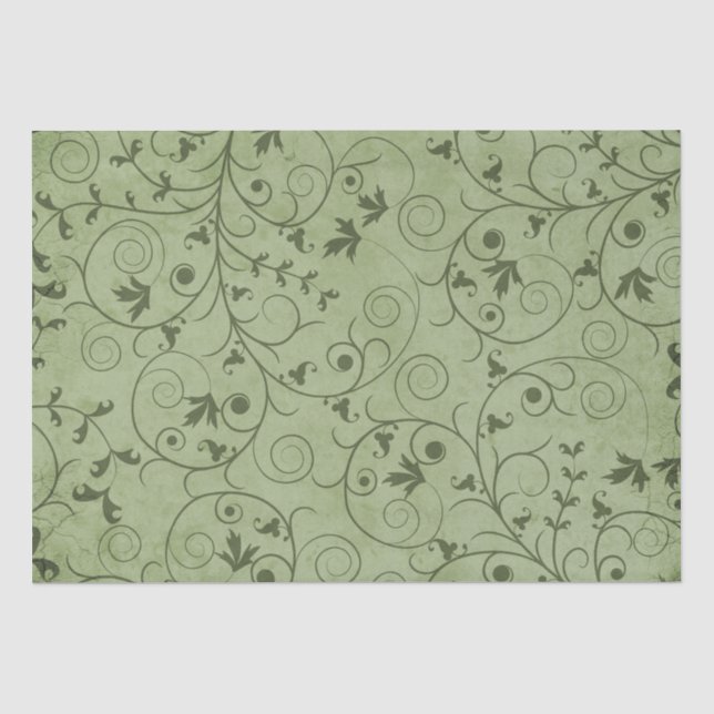 Green Grungy Floral Seidenpapier (Vorderseite)
