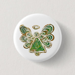 Green Guardian Angel Custom Holiday Button Button