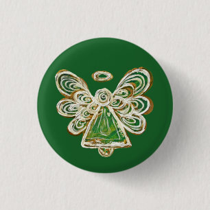 Green Guardian Holiday Angel Custom Button Button