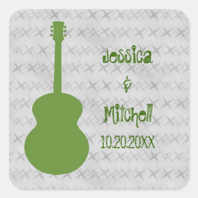 Green Guitar Grunge Wedding Stickers (Vorderseite)