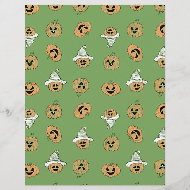 Green Halloween Pumpkin & Ghost Pattern Scrapbook  (Vorderseite)