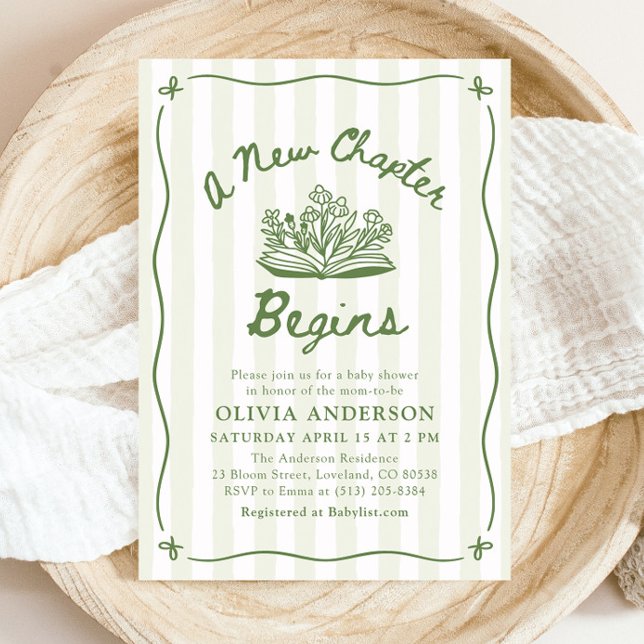 Green Hand Drawn A New Chapter Begins Baby Shower Einladung (Green Hand Drawn A New Chapter Begins Baby Shower Invitation)