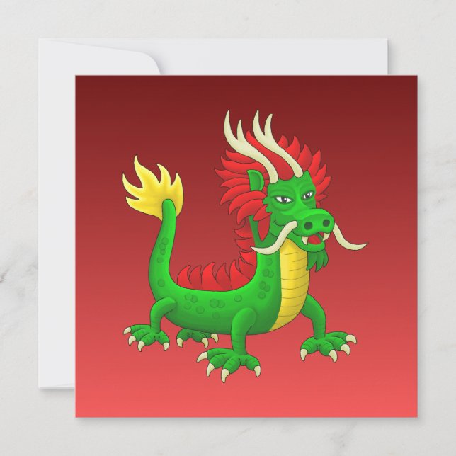 Green Hand Drawn Chinese Dragon Feiertagskarte (Vorderseite)