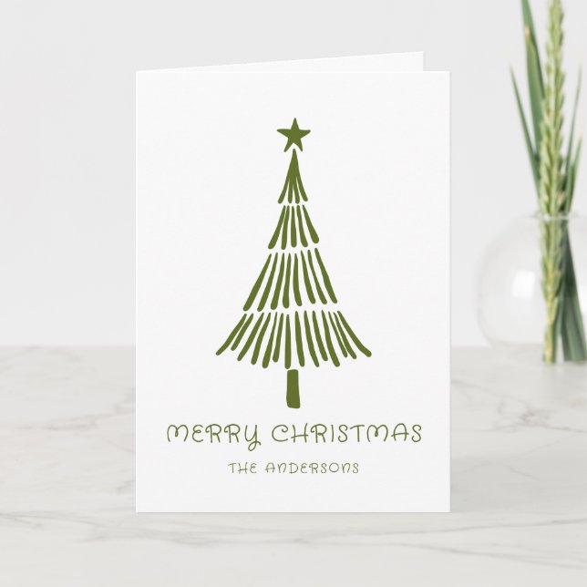Green Hand Drawn Scribble Weihnachtsbaum Feiertagskarte (Vorderseite)