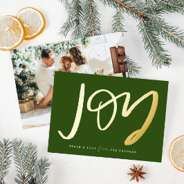 Green Hand Lettered Joy Foto Gold Folien Feiertagskarte
