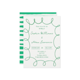 Green Hand Written Pinstripe Whimsical Wedding Einladung