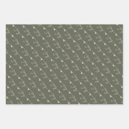 Green Handwriting Joys Hearts Christmas Wrapping Geschenkpapier Set