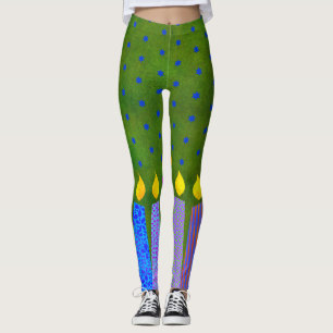 Green Hanukkah Muster Candles Blue Star von David Leggings