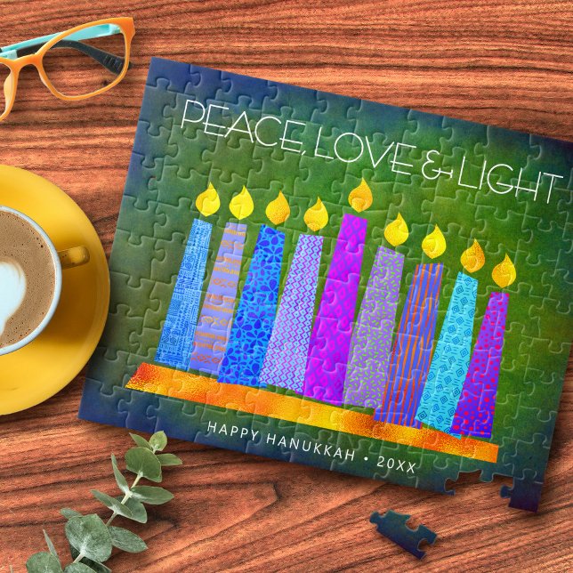 Green Hanukkah Peace Liebe Light Bold Boho Candles Puzzle (Von Creator hochgeladen)