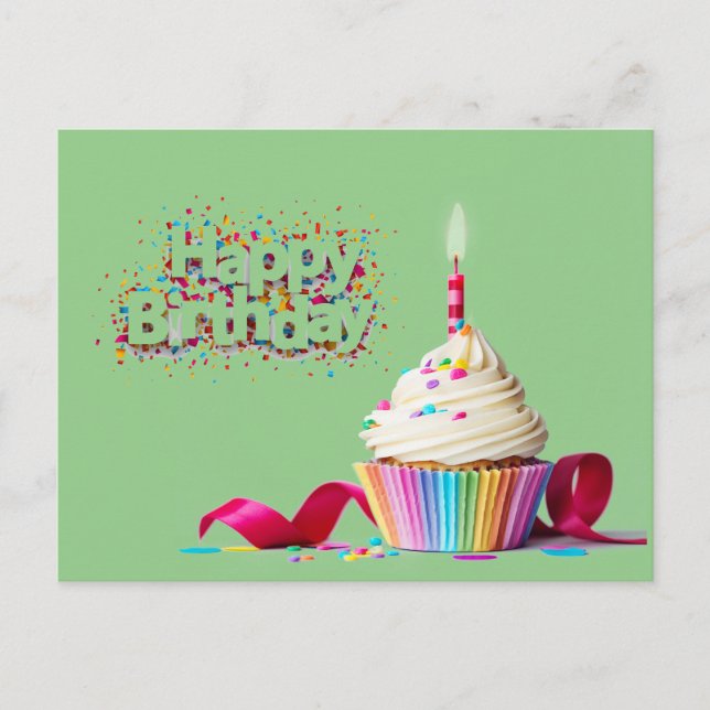 Green Happy Birthday Cupcake Postcard Postkarte (Vorderseite)