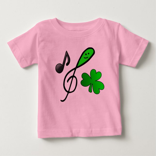 Green Happy Face Treble Clef Musiknote & Kleeblatt Baby T-shirt (Vorderseite)