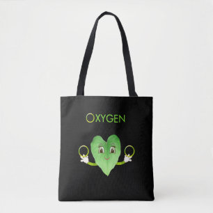 Green Happy Heart Leaf auf Black Tote Bag