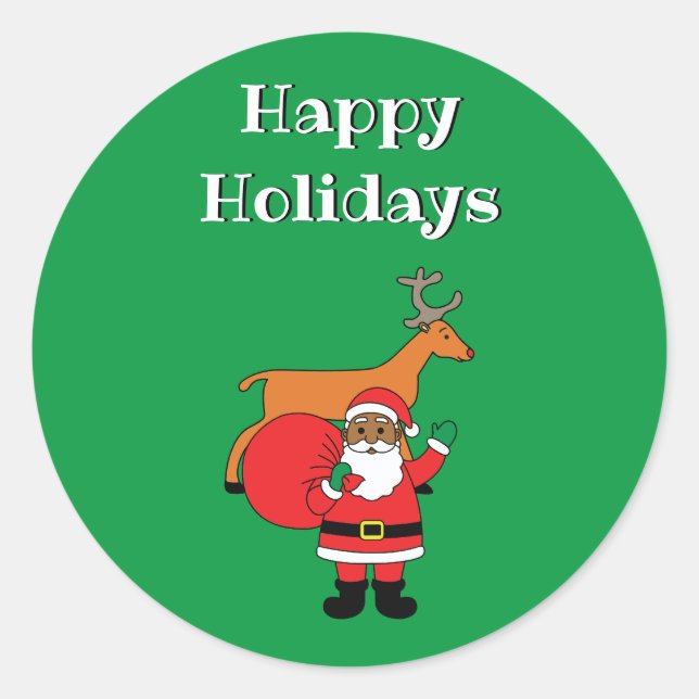 Green Happy Holidays Afrikanischer Weihnachtsmann Runder Aufkleber (Vorderseite)