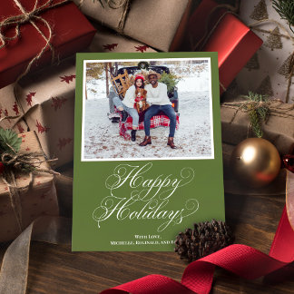 Green Happy Holidays Elegantes Skript Feiertagskarte