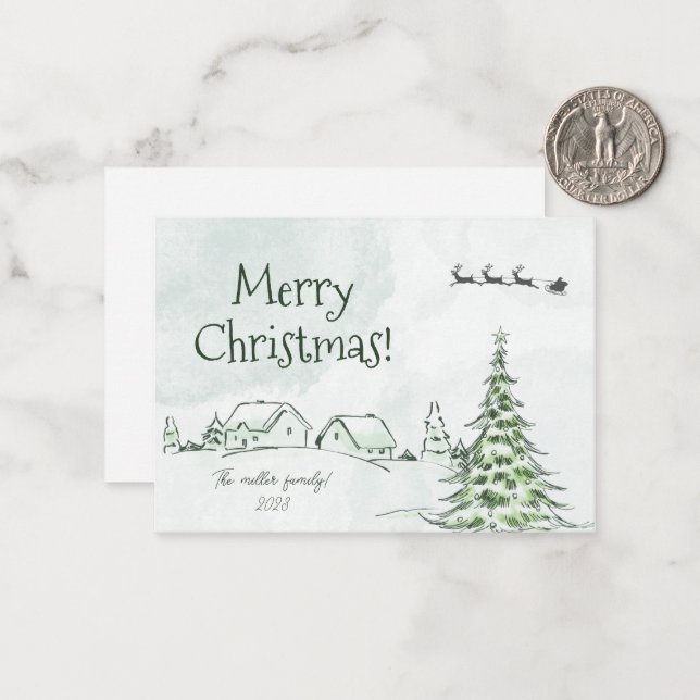 Green Happy Holidays Personalisierte Weihnachtskar Mitteilungskarte (Vorderseite/Rückseite Beispiel)