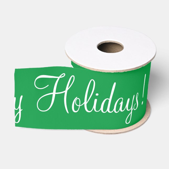 Green Happy Holidays Script Moderne Weihnachten Ripsband (Spule)
