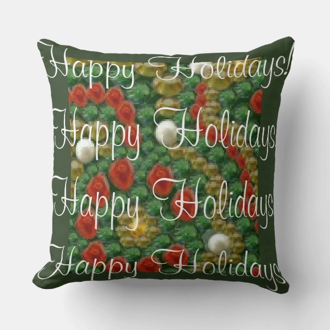 Green Happy Holidays Throw Design Kissen (Vorderseite)