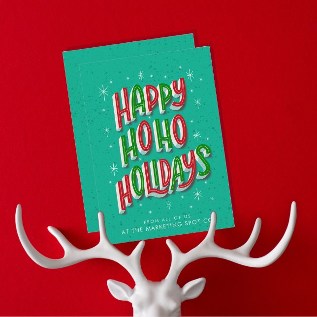 Green Happy Holidays Weihnachten (Personalize your holiday 5 x 7 inches card with company name, logo and greetings.)
