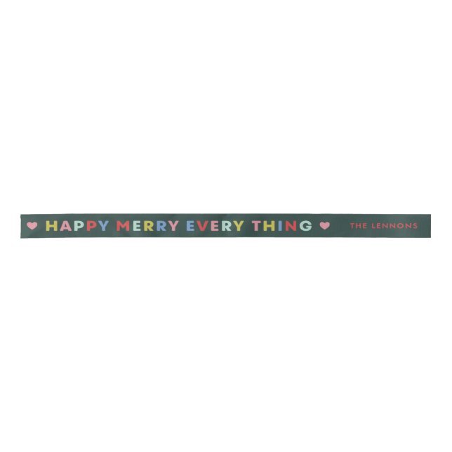 Green Happy Merry Everything Christmas Ribbon Satinband (Vorderseite)