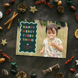 Green Happy Merry Wavy Christmas Photo Card Einladung