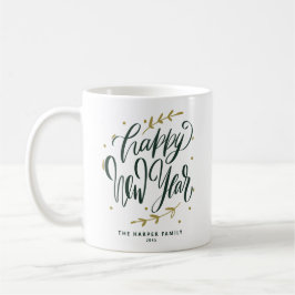 Green Happy New Year Modern Calligraphy Wreath Kaffeetasse