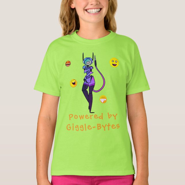 Green Happy Robot Giggle Fun T - Shirt (Vorderseite)