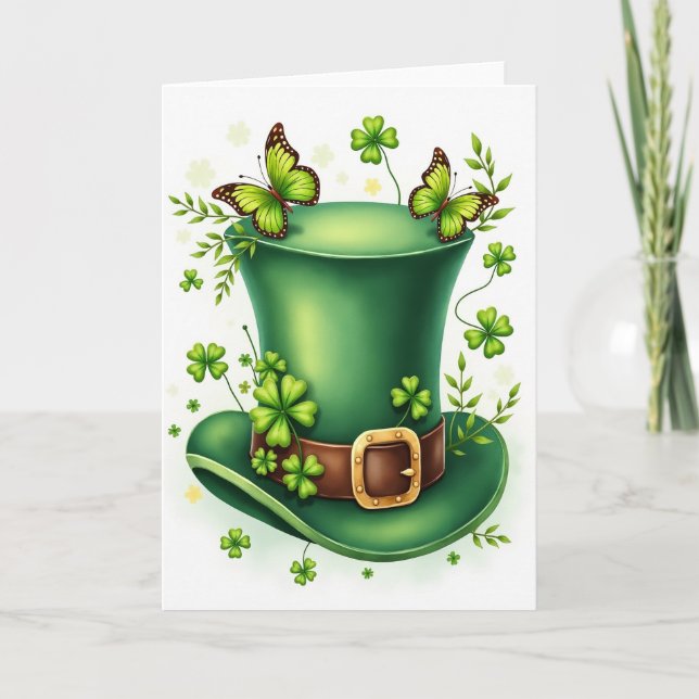 Green Hat Butterflies Scene Card Karte (Vorderseite)