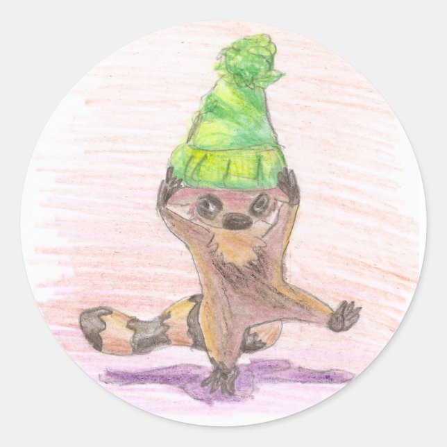 Green Hat Raccoon Runder Aufkleber (Vorderseite)