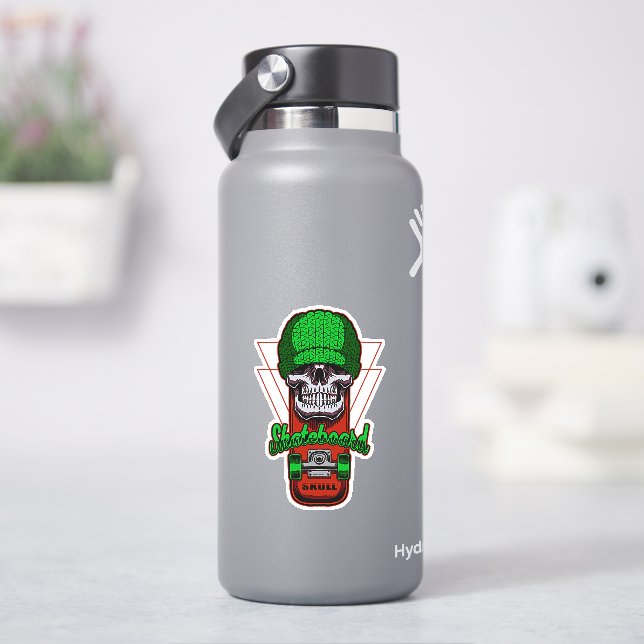 Green Hat Skull Brown Skateboard 4" Kiss Cut Vinyl Aufkleber (HydroFlask)