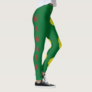 Green Hawaii Staat Blume Gelber Hibiskus Leggings