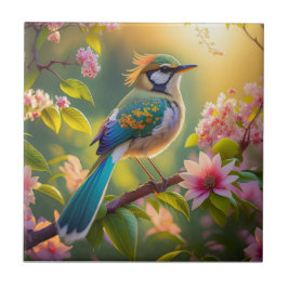 Green Headed Aquamarin Winged Fantasy Bird Fliese