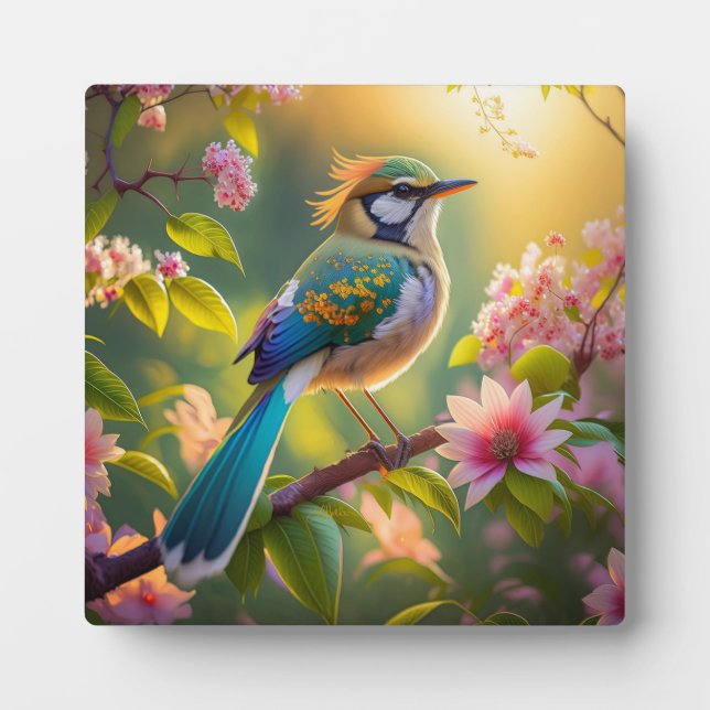 Green Headed Aquamarin Winged Fantasy Bird Fotoplatte (Vorderseite)