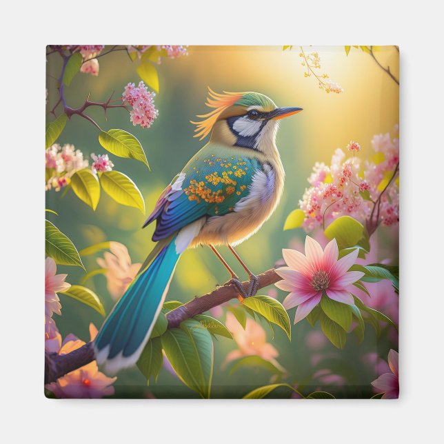 Green Headed Aquamarin Winged Fantasy Bird Magnet (Vorne)