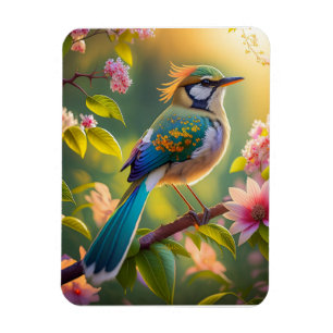 Green Headed Aquamarin Winged Fantasy Bird Magnet
