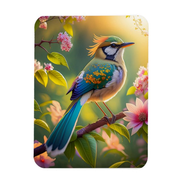 Green Headed Aquamarin Winged Fantasy Bird Magnet (Vertikal)