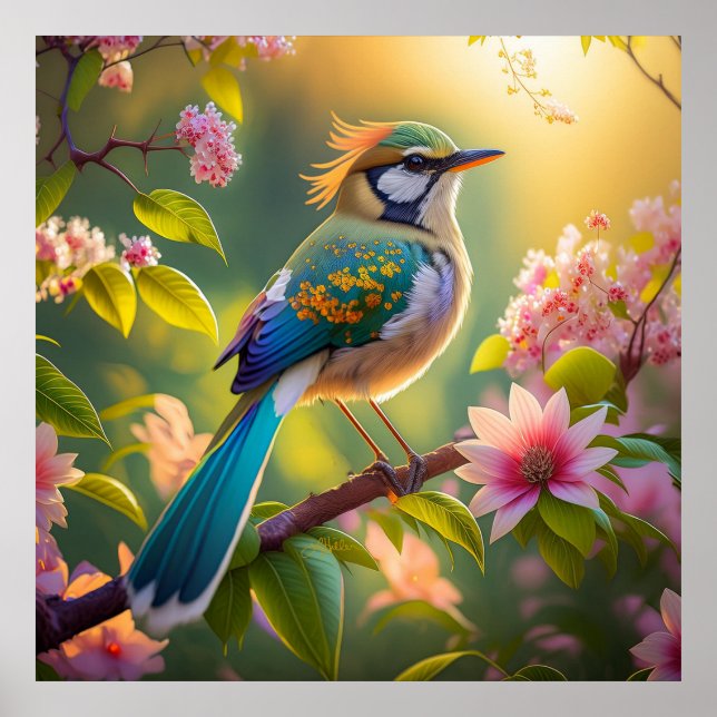 Green Headed Aquamarin Winged Fantasy Bird Poster (Vorne)