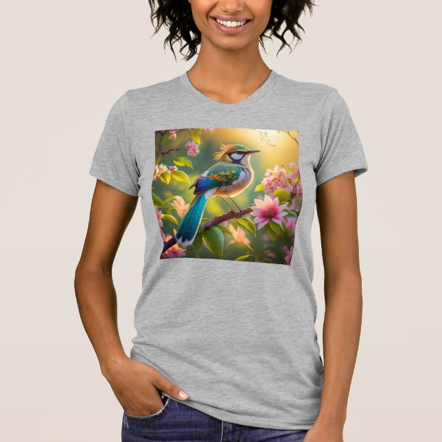 Green Headed Aquamarin Winged Fantasy Bird T-Shirt (Vorderseite)