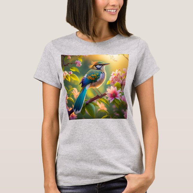 Green Headed Aquamarin Winged Fantasy Bird T-Shirt (Vorderseite)