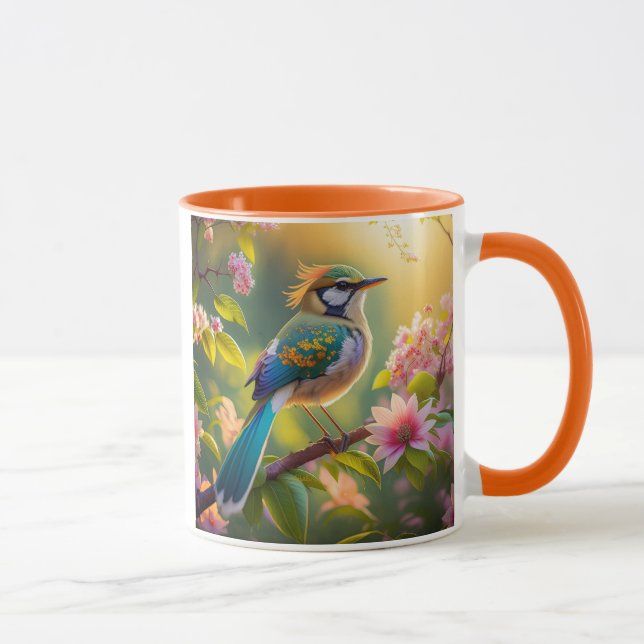 Green Headed Aquamarin Winged Fantasy Bird Tasse (Rechts)