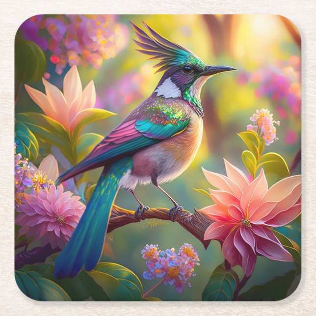 Green Headed Jay Fantasy Bird Rechteckiger Pappuntersetzer (Vorderseite)