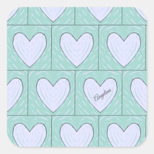 Green Heart Applique Quilt Muster Quadratischer Aufkleber