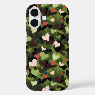 Green Heart Camouflage iPhone 16 Hülle