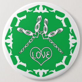 Green Heart Chakra "Love" Dragonflies White BG Button