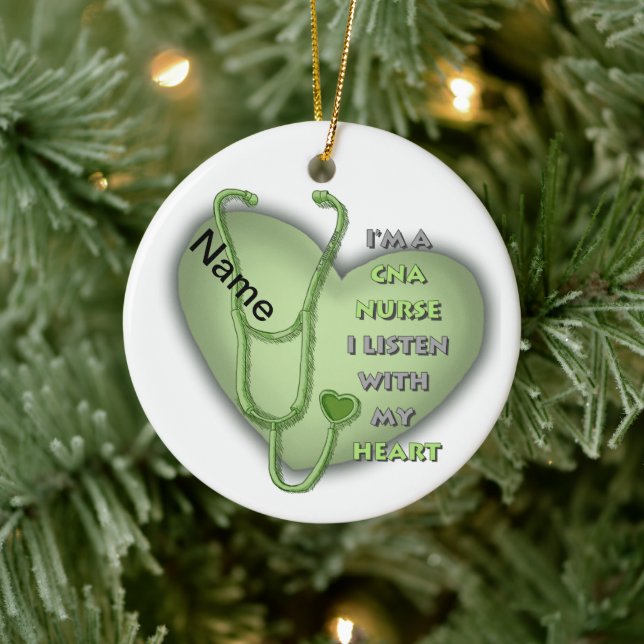 Green Heart CNA Nurse Keramik Ornament (Baum)