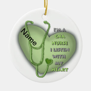 Green Heart CNA Nurse Keramik Ornament