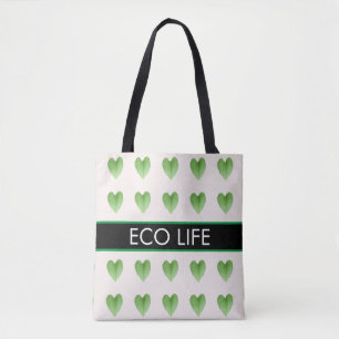 Green Heart Form Leaf Muster auf Beige Totbeutel