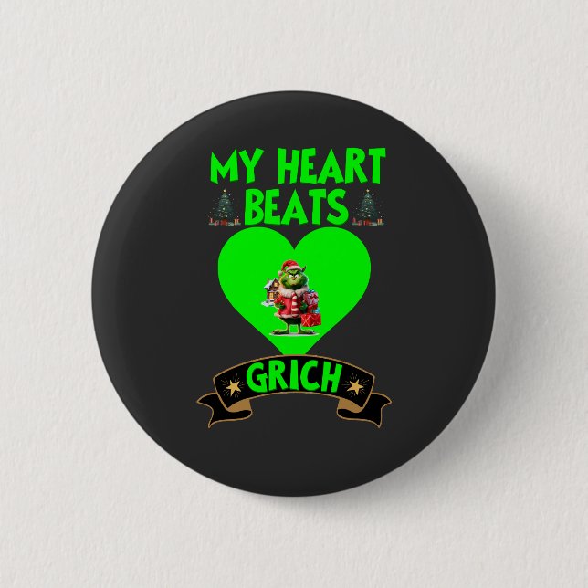 Green Heart Grinch Weihnachtsfeiertag Liebe Feiert Button (Vorderseite)