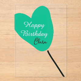 Green heart happy birthday white black balloon kid acryleinladungen