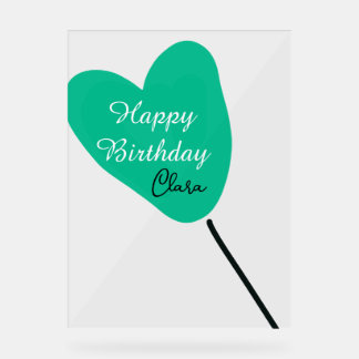 Green heart happy birthday white black balloon kid acrylschild